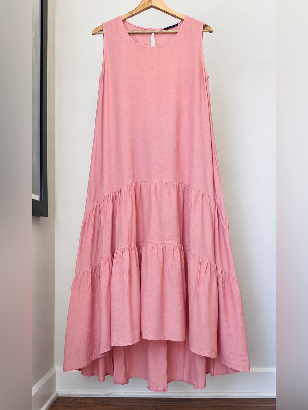 West Kei Pink Tiered High Low Maxi Dress Sleeveless Boho Flowy Size S